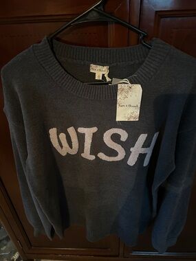 Hem & Thread Charcoal Crewneck Sweater with White 'WISH' Lettering